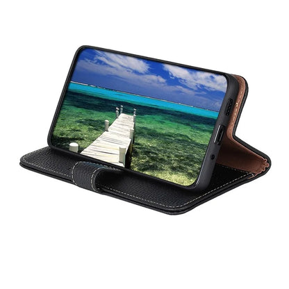 KHAZNEH For Samsung Galaxy A35 5G Genuine Cow Leather Case Magnetic Closure Stand Function