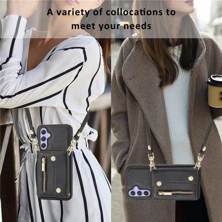 DF-09 for Samsung Galaxy A25 5G (Global) (161.0 x 76.5 x 8.3mm) Accordion Card Case with Convenient Cross-Body Strap