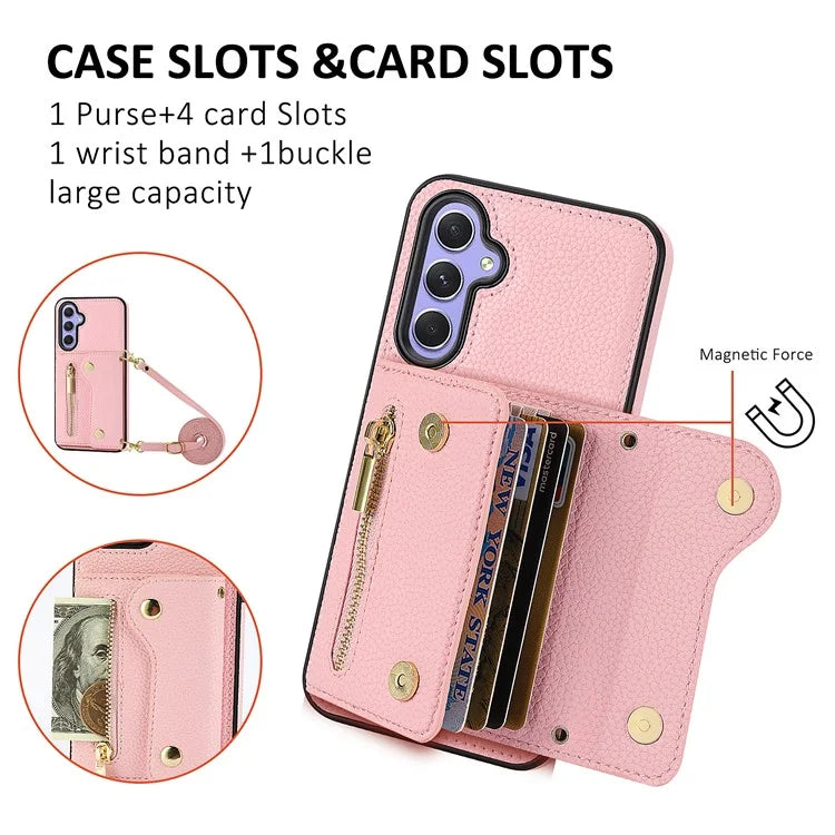 DF-09 for Samsung Galaxy A25 5G (Global) (161.0 x 76.5 x 8.3mm) Accordion Card Case with Convenient Cross-Body Strap