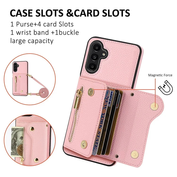 DF-09 for Samsung Galaxy A24 4G (162.1 x 77.6 x 8.3mm) Crossbody Phone Case with Credit Card Slot and Kickstand