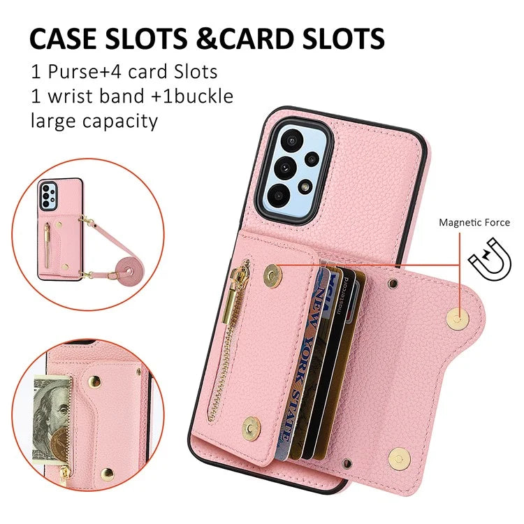 DF-09 Accordion Card Case for Samsung Galaxy A13 4G Crossbody Zipper Phone Cover