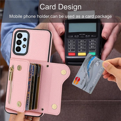 DF-09 Accordion Card Case for Samsung Galaxy A13 4G Crossbody Zipper Phone Cover
