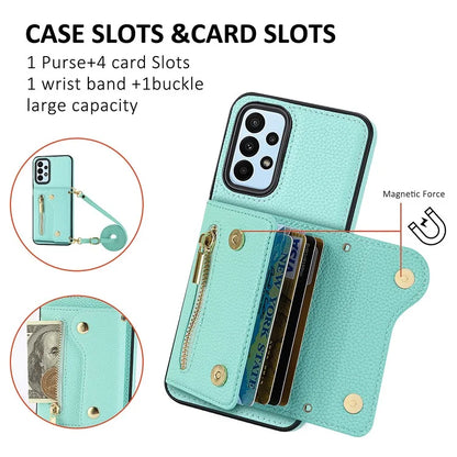 DF-09 Accordion Card Case for Samsung Galaxy A13 4G Crossbody Zipper Phone Cover