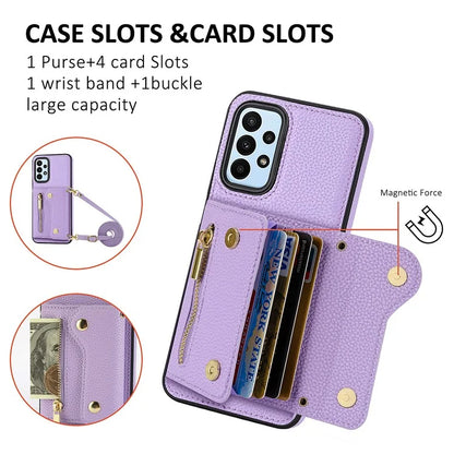 DF-09 Accordion Card Case for Samsung Galaxy A13 4G Crossbody Zipper Phone Cover