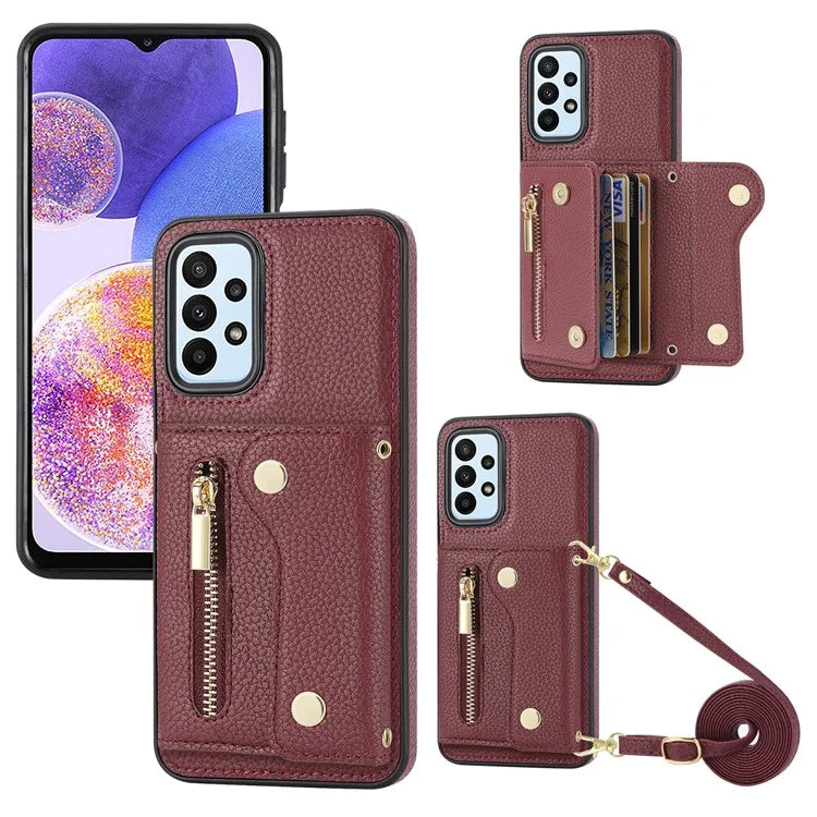 DF-09 Accordion Card Case for Samsung Galaxy A13 4G Crossbody Zipper Phone Cover