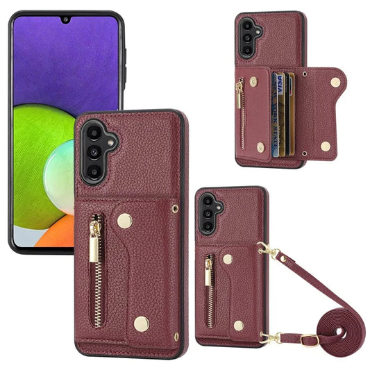 DF-09 Card Case for Samsung Galaxy A04 4G (164.4 x 76.3 x 9.1 mm) Crossbody Zipper Phone Cover