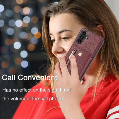 DF-09 Card Case for Samsung Galaxy A04 4G (164.4 x 76.3 x 9.1 mm) Crossbody Zipper Phone Cover