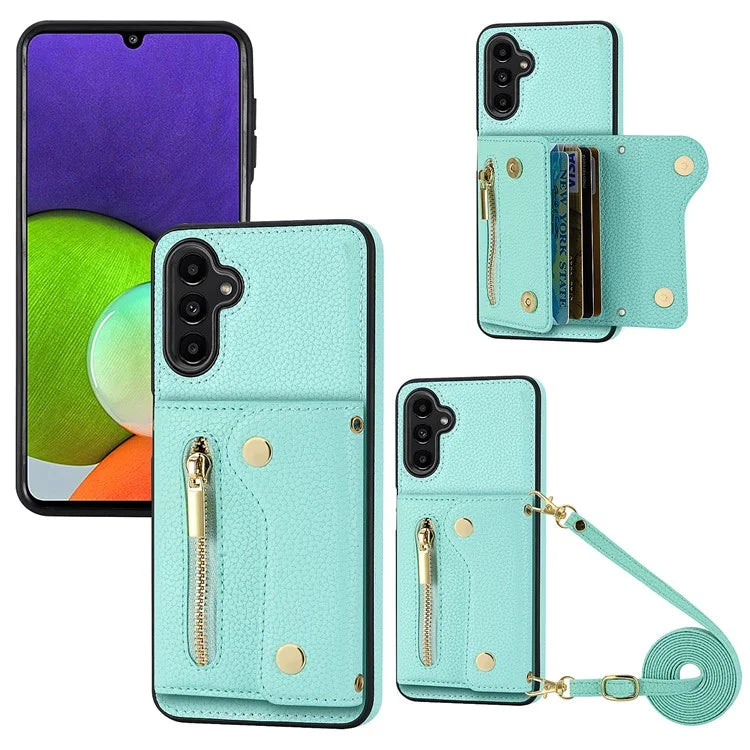 DF-09 Card Case for Samsung Galaxy A04 4G (164.4 x 76.3 x 9.1 mm) Crossbody Zipper Phone Cover