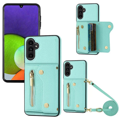DF-09 Card Case for Samsung Galaxy A04 4G (164.4 x 76.3 x 9.1 mm) Crossbody Zipper Phone Cover
