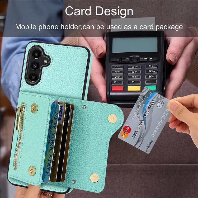 DF-09 Card Case for Samsung Galaxy A04 4G (164.4 x 76.3 x 9.1 mm) Crossbody Zipper Phone Cover