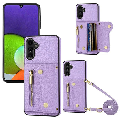 DF-09 Card Case for Samsung Galaxy A04 4G (164.4 x 76.3 x 9.1 mm) Crossbody Zipper Phone Cover