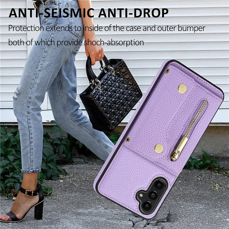 DF-09 Card Case for Samsung Galaxy A04 4G (164.4 x 76.3 x 9.1 mm) Crossbody Zipper Phone Cover