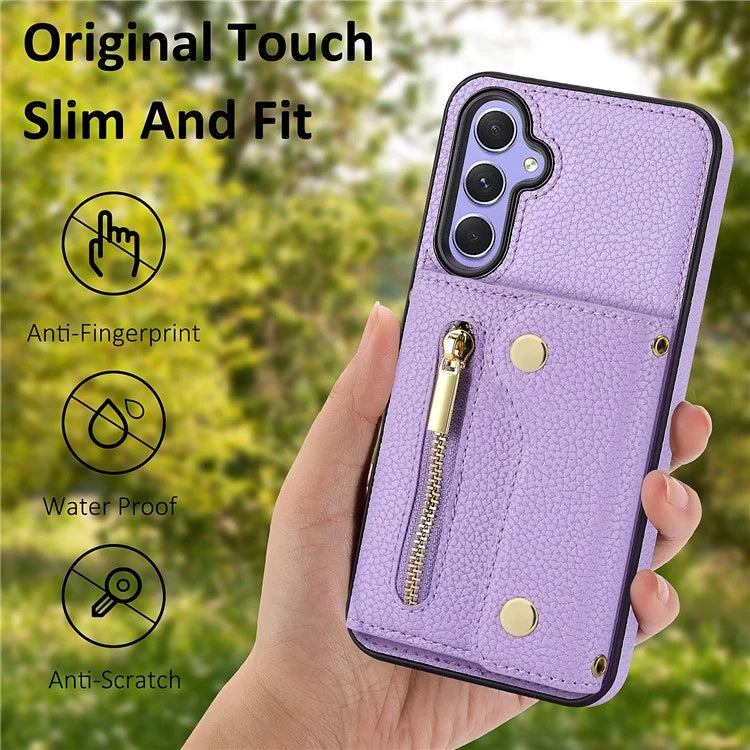 DF-09 For Samsung Galaxy A54 5G Phone Case Card Wallet Featuring Cross-Body Strap