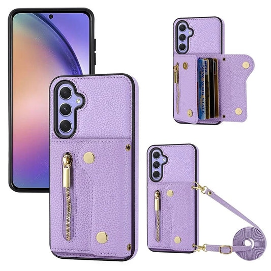 DF-09 Card Case for Samsung Galaxy A34 5G Purse Phone Case with Detachable Strap