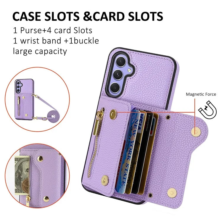 DF-09 Card Case for Samsung Galaxy A34 5G Purse Phone Case with Detachable Strap