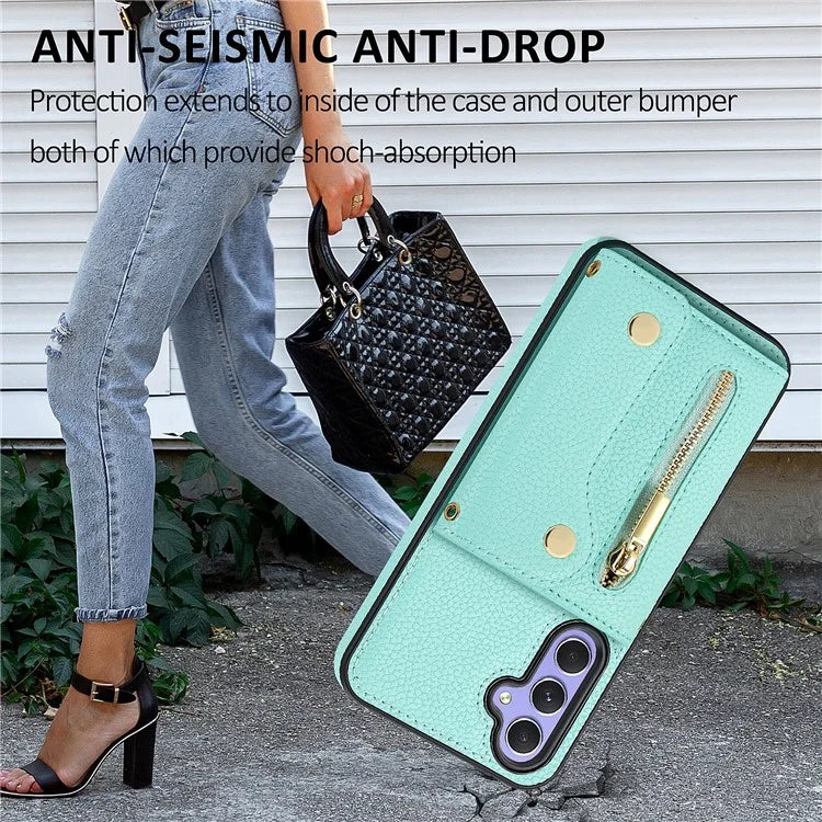 DF-09 Card Case for Samsung Galaxy A34 5G Purse Phone Case with Detachable Strap