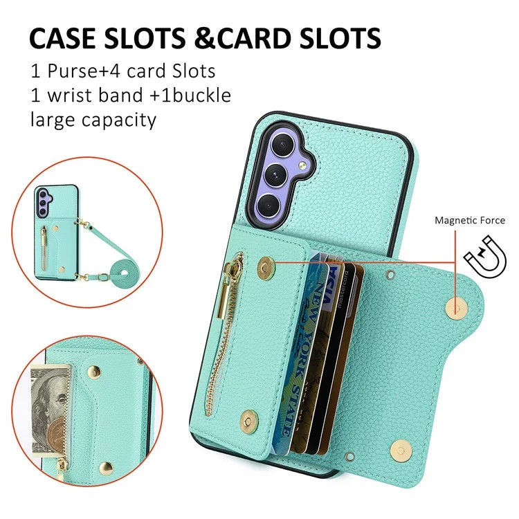DF-09 Card Case for Samsung Galaxy A34 5G Purse Phone Case with Detachable Strap