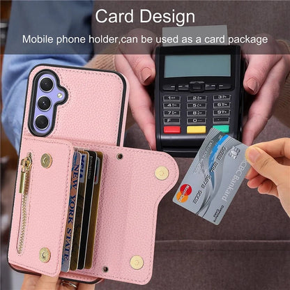 DF-09 Card Case for Samsung Galaxy A34 5G Purse Phone Case with Detachable Strap