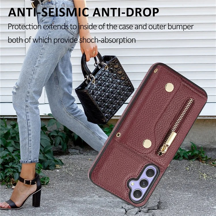 DF-09 Card Case for Samsung Galaxy A34 5G Purse Phone Case with Detachable Strap