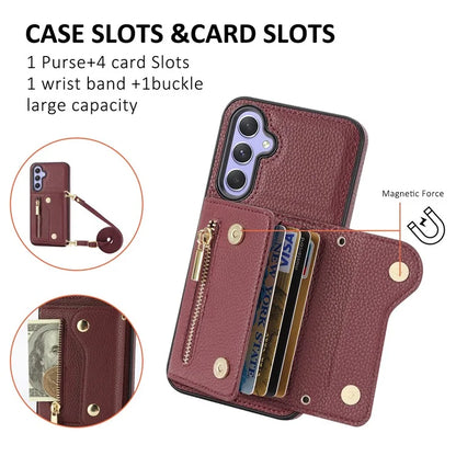 DF-09 Card Case for Samsung Galaxy A34 5G Purse Phone Case with Detachable Strap