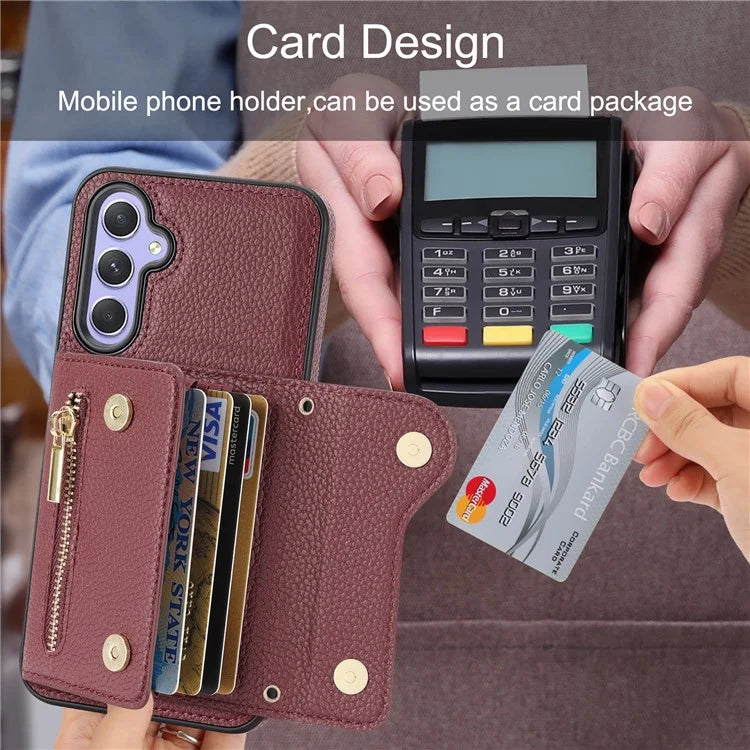 DF-09 Card Case for Samsung Galaxy A34 5G Purse Phone Case with Detachable Strap