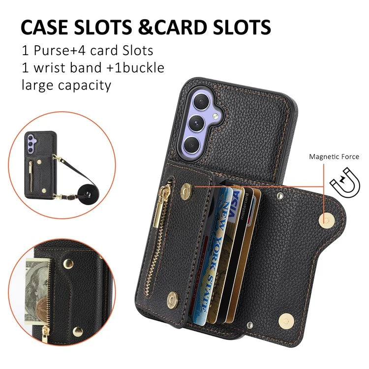 DF-09 Card Case for Samsung Galaxy A34 5G Purse Phone Case with Detachable Strap