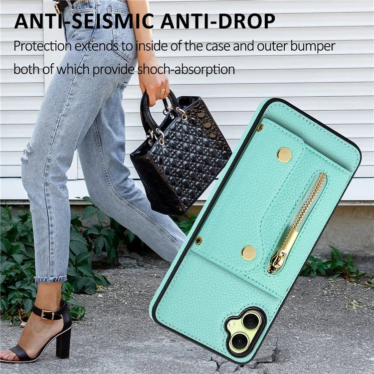 DF-09 Card Holder Case for Samsung Galaxy A05 4G Crossbody Leather Zipper Phone Cover