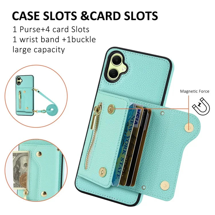 DF-09 Card Holder Case for Samsung Galaxy A05 4G Crossbody Leather Zipper Phone Cover