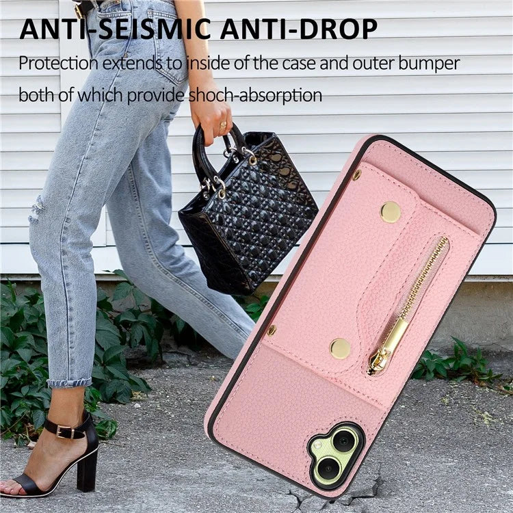 DF-09 Card Holder Case for Samsung Galaxy A05 4G Crossbody Leather Zipper Phone Cover