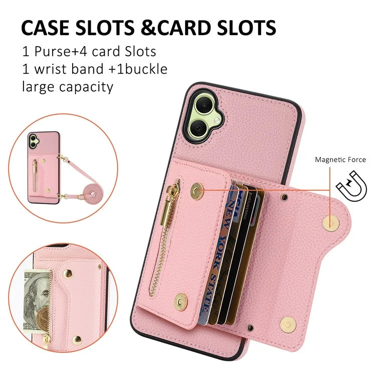 DF-09 Card Holder Case for Samsung Galaxy A05 4G Crossbody Leather Zipper Phone Cover