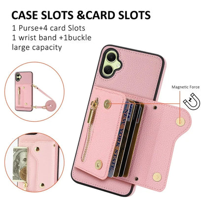 DF-09 Card Holder Case for Samsung Galaxy A05 4G Crossbody Leather Zipper Phone Cover