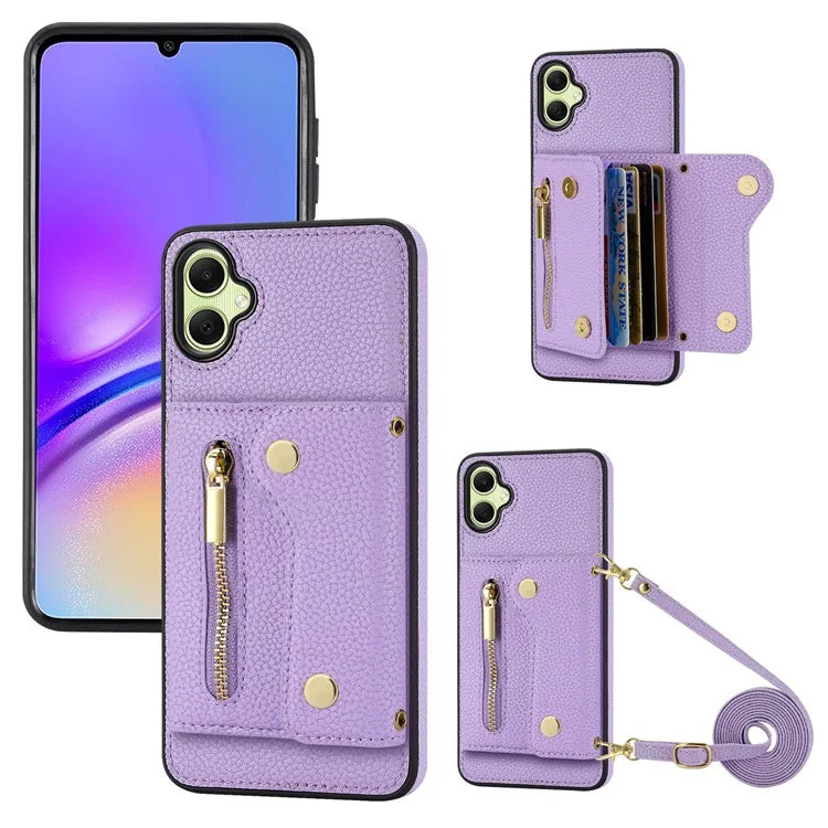 DF-09 Card Holder Case for Samsung Galaxy A05 4G Crossbody Leather Zipper Phone Cover