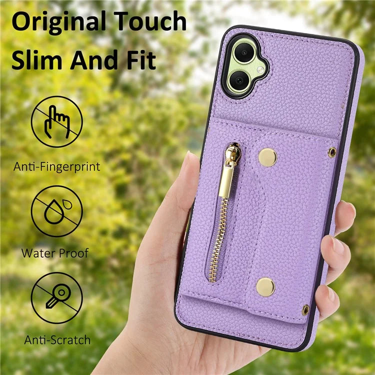 DF-09 Card Holder Case for Samsung Galaxy A05 4G Crossbody Leather Zipper Phone Cover