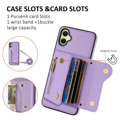 DF-09 Card Holder Case for Samsung Galaxy A05 4G Crossbody Leather Zipper Phone Cover