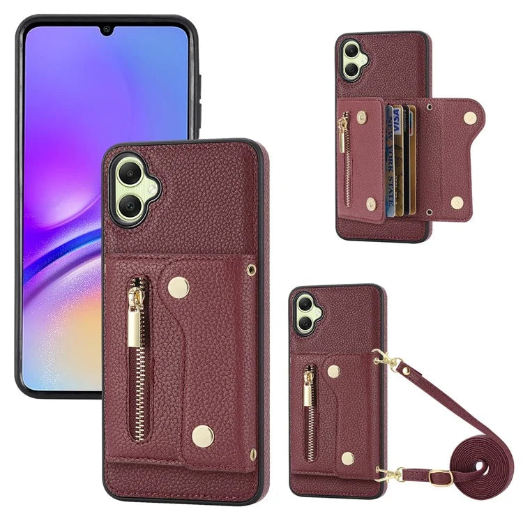 DF-09 Card Holder Case for Samsung Galaxy A05 4G Crossbody Leather Zipper Phone Cover