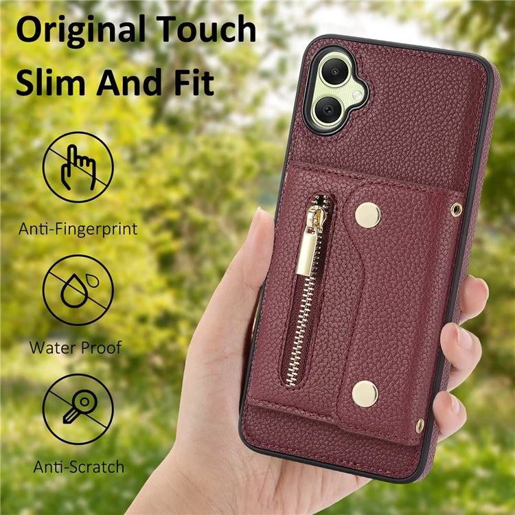 DF-09 Card Holder Case for Samsung Galaxy A05 4G Crossbody Leather Zipper Phone Cover