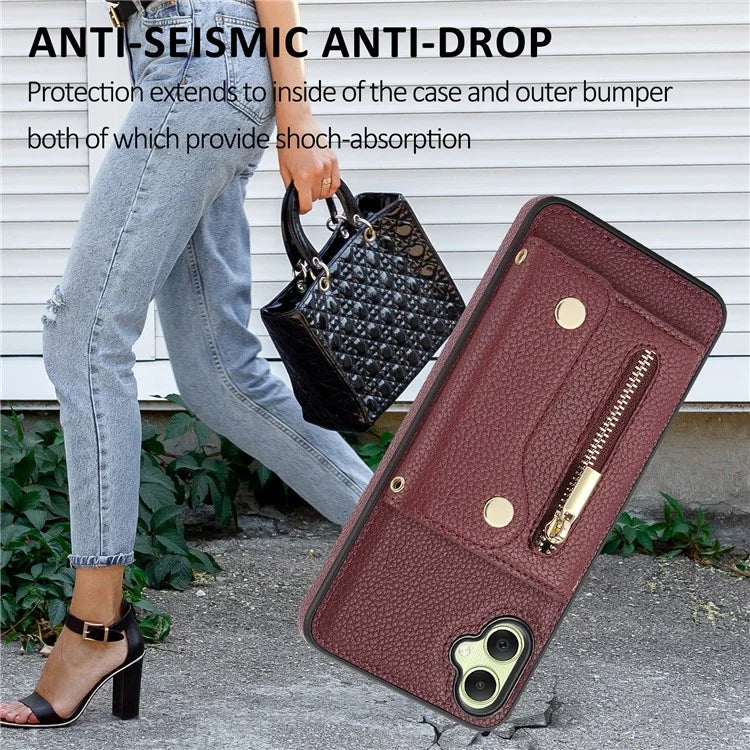 DF-09 Card Holder Case for Samsung Galaxy A05 4G Crossbody Leather Zipper Phone Cover