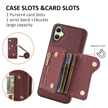 DF-09 Card Holder Case for Samsung Galaxy A05 4G Crossbody Leather Zipper Phone Cover
