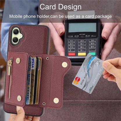 DF-09 Card Holder Case for Samsung Galaxy A05 4G Crossbody Leather Zipper Phone Cover