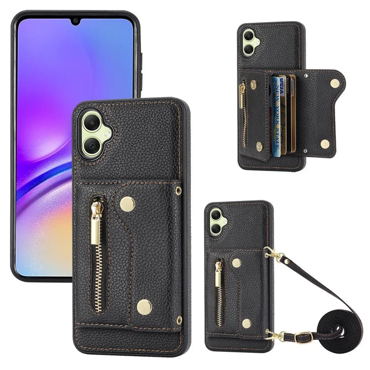 DF-09 Card Holder Case for Samsung Galaxy A05 4G Crossbody Leather Zipper Phone Cover