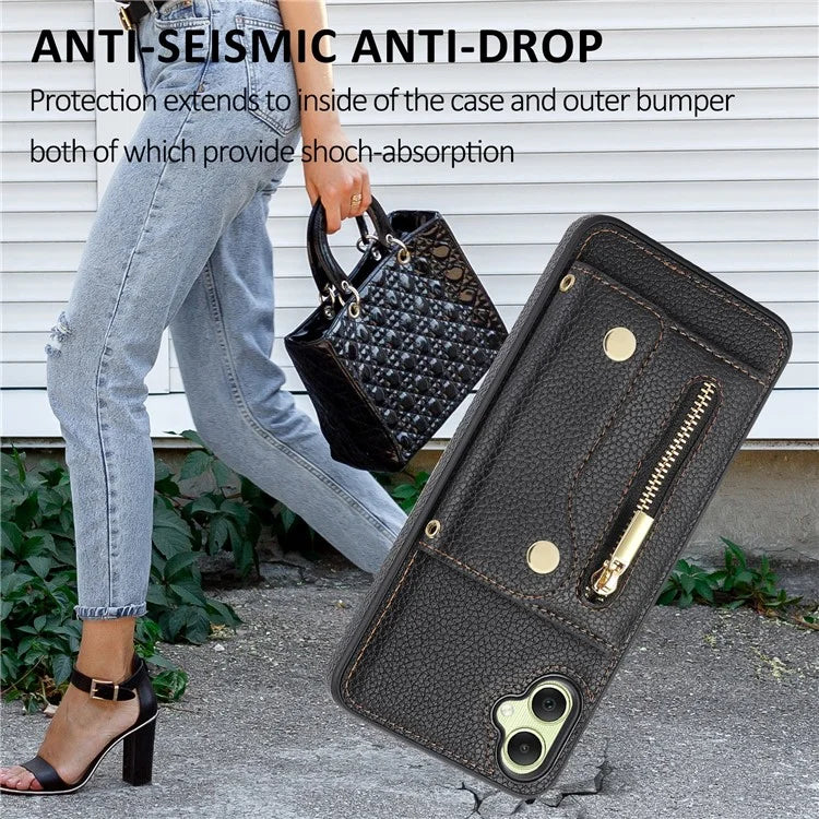 DF-09 Card Holder Case for Samsung Galaxy A05 4G Crossbody Leather Zipper Phone Cover
