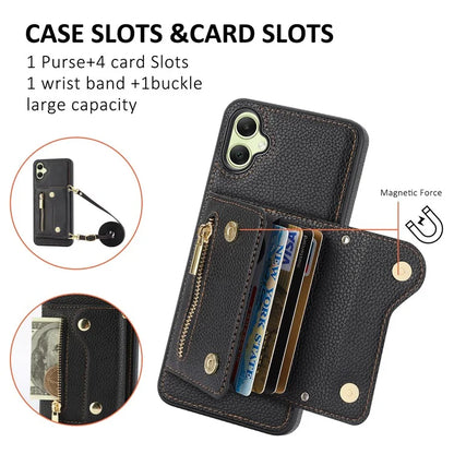 DF-09 Card Holder Case for Samsung Galaxy A05 4G Crossbody Leather Zipper Phone Cover