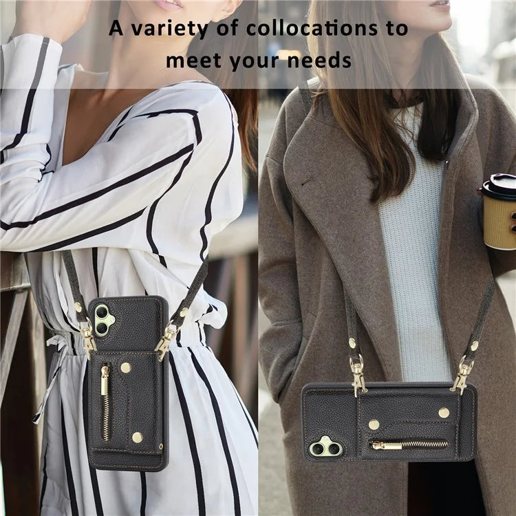 DF-09 Card Holder Case for Samsung Galaxy A05 4G Crossbody Leather Zipper Phone Cover