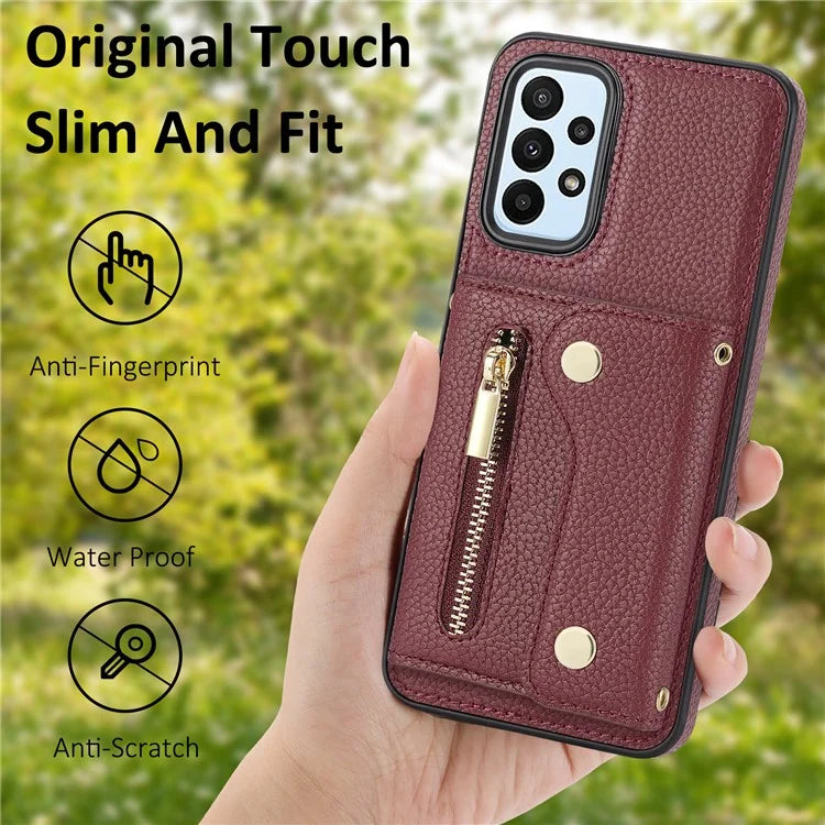 DF-09 For Samsung Galaxy A53 5G Accordion Card Case Crossbody Lanyard Zipper Pocket Kickstand