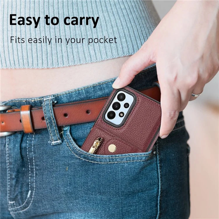 DF-09 For Samsung Galaxy A53 5G Accordion Card Case Crossbody Lanyard Zipper Pocket Kickstand