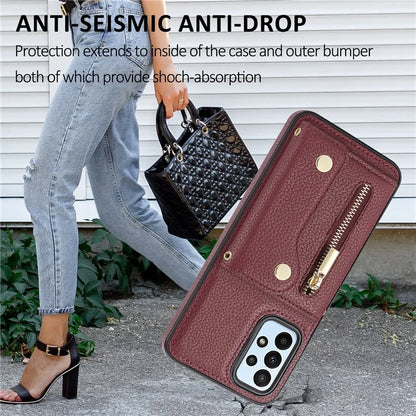 DF-09 For Samsung Galaxy A53 5G Accordion Card Case Crossbody Lanyard Zipper Pocket Kickstand