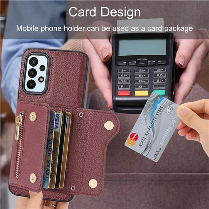 DF-09 For Samsung Galaxy A53 5G Accordion Card Case Crossbody Lanyard Zipper Pocket Kickstand