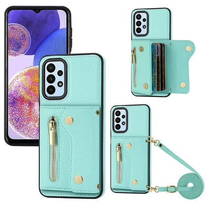 DF-09 For Samsung Galaxy A53 5G Accordion Card Case Crossbody Lanyard Zipper Pocket Kickstand