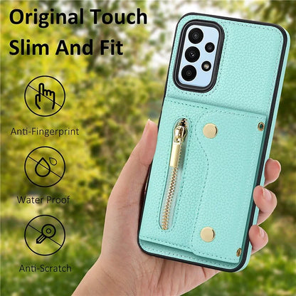 DF-09 For Samsung Galaxy A53 5G Accordion Card Case Crossbody Lanyard Zipper Pocket Kickstand