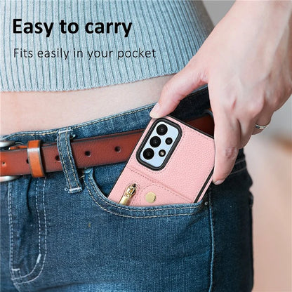 DF-09 For Samsung Galaxy A53 5G Accordion Card Case Crossbody Lanyard Zipper Pocket Kickstand